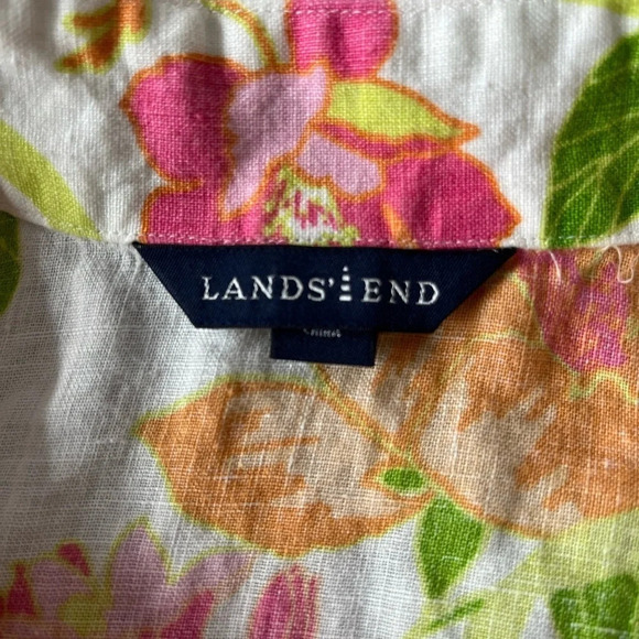 Lands End Tropical Linen Shirt Womens‎ Size 12 Floral Short Sleeve Button Up - Picture 5 of 10